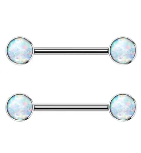 14G Double White Opalite Titanium Nipple Ring Barbell