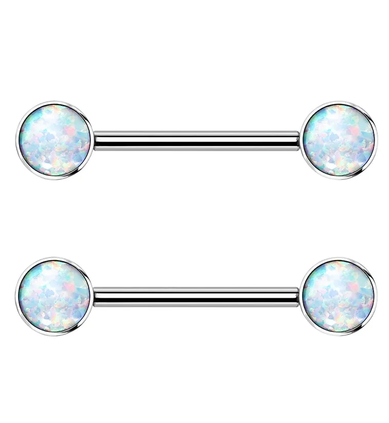 14G Double White Opalite Titanium Nipple Ring Barbell