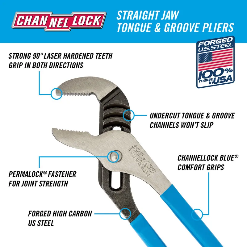 16 Inch Carbon Steel Straight Jaw Tongue and Groove Pliers 460 21692