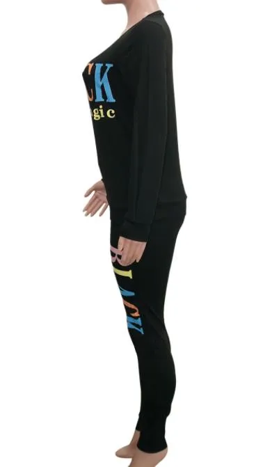 2pcs Wholesale Sweatsuit Pants Letter Sweatshirt   Leggings