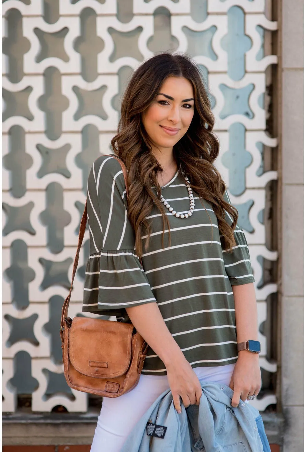 3/4 Bell Sleeve Striped Tee