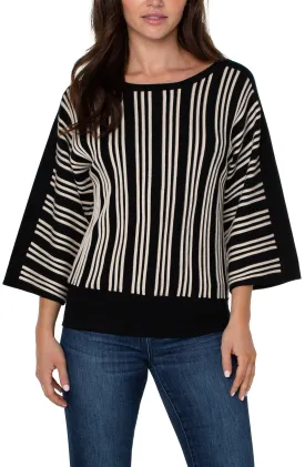 3/4 Dolman with Vertical Stripe Top | Black/Ecru