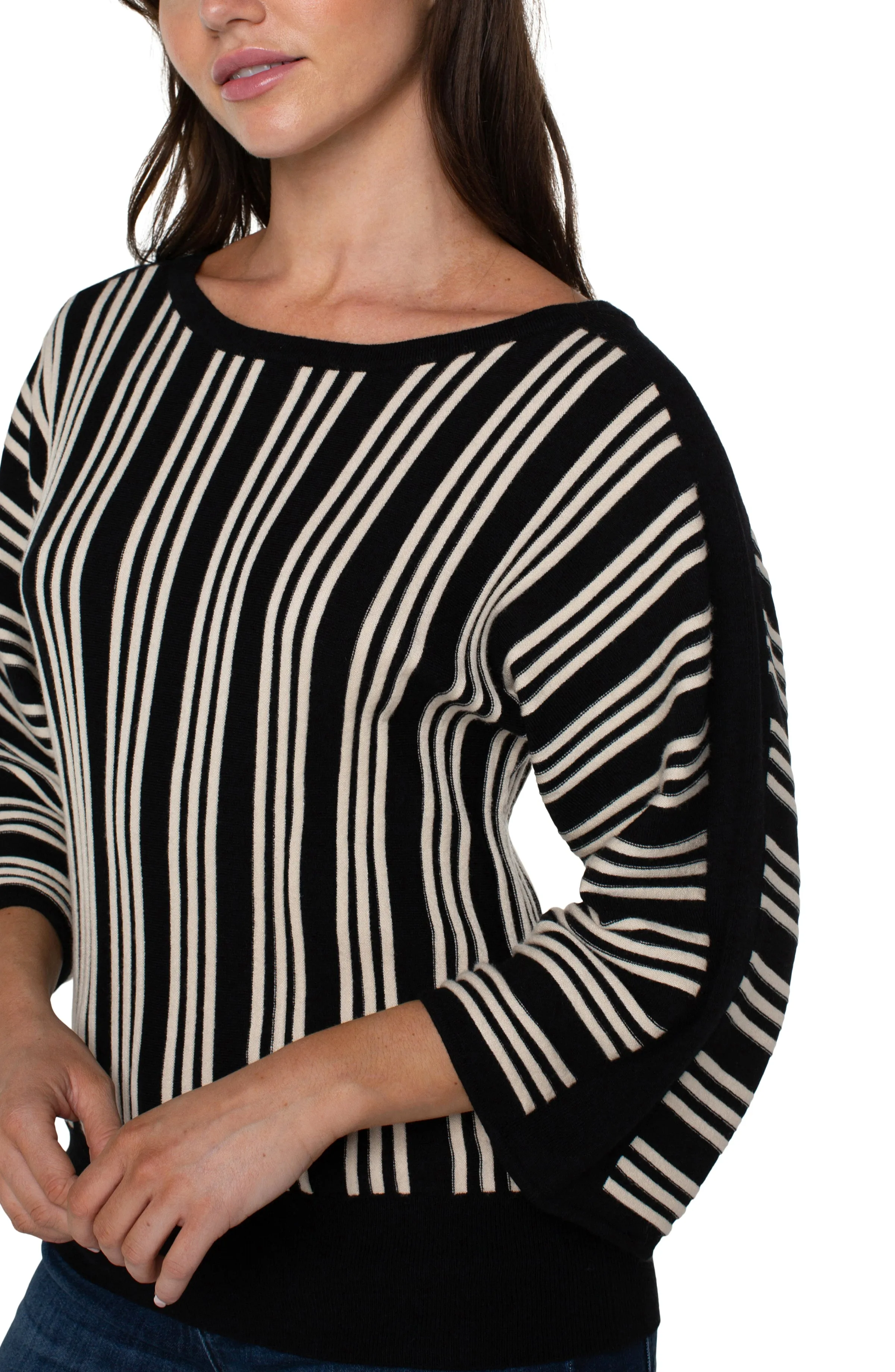 3/4 Dolman with Vertical Stripe Top | Black/Ecru