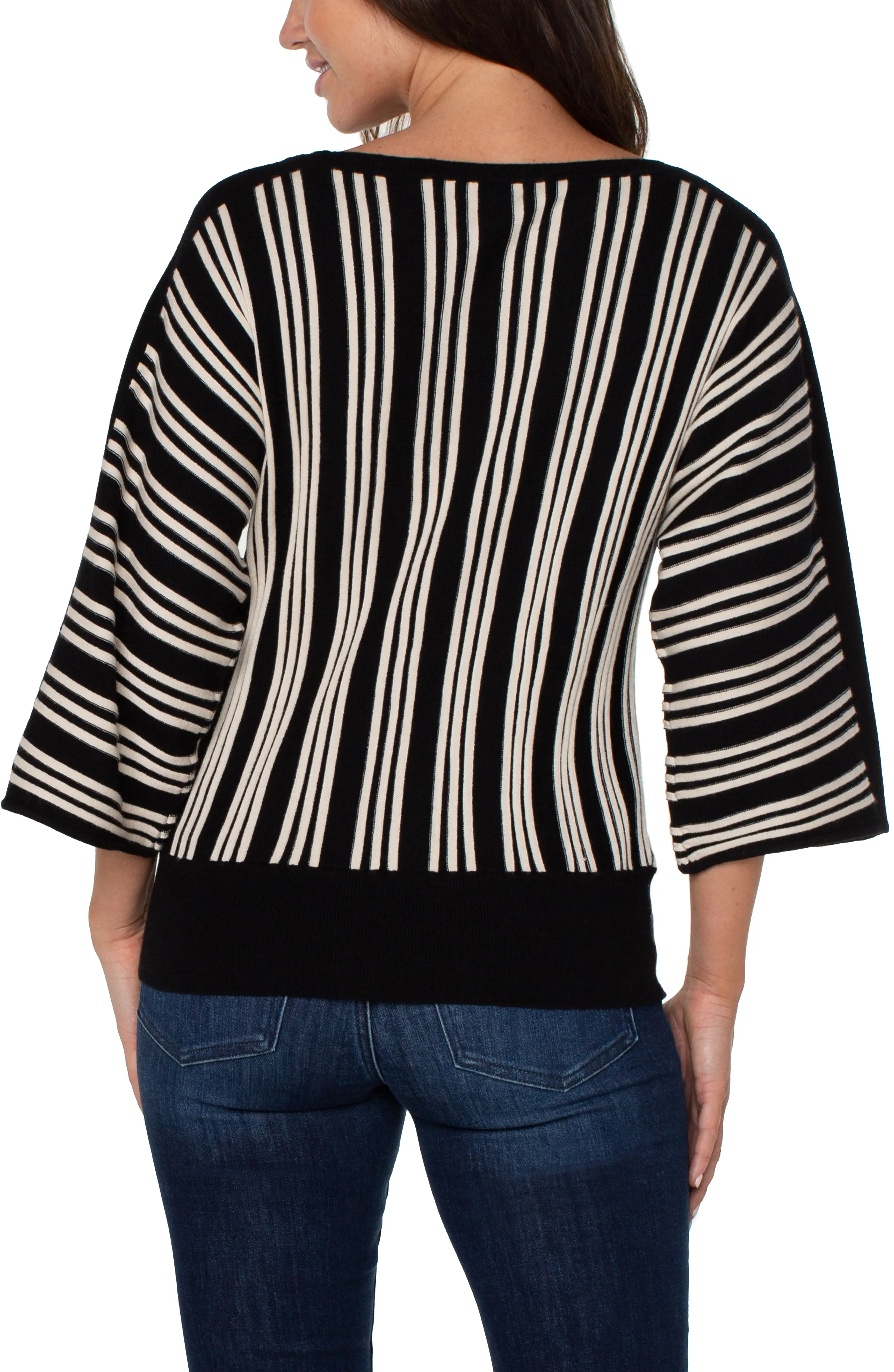 3/4 Dolman with Vertical Stripe Top | Black/Ecru