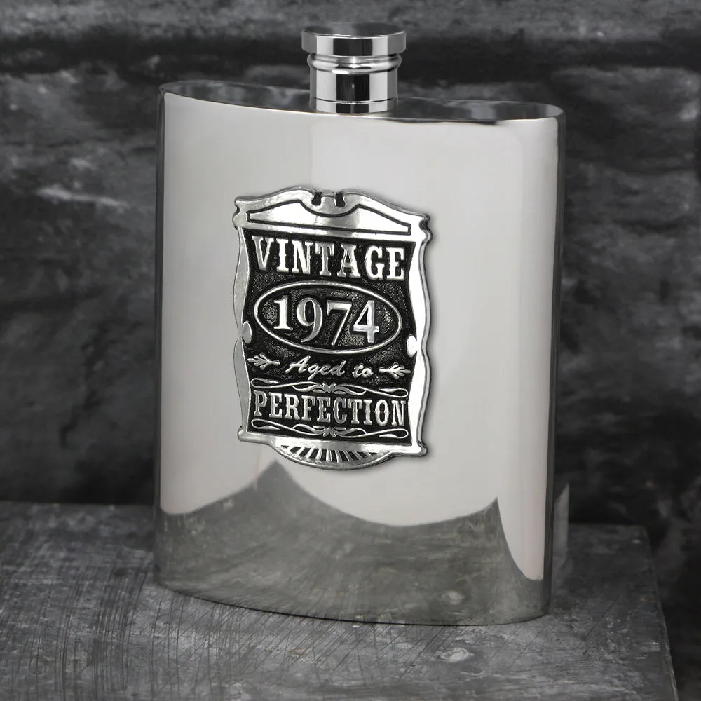 50th Birthday or Anniversary Gift 1974 Vintage Years Pewter Hip Flask