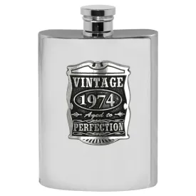 50th Birthday or Anniversary Gift 1974 Vintage Years Pewter Hip Flask