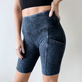 Acid Washed Pocket Shorts • Sapphire