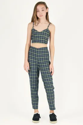 Adjustable Cami Top and Pants - Flannel Green Plaid