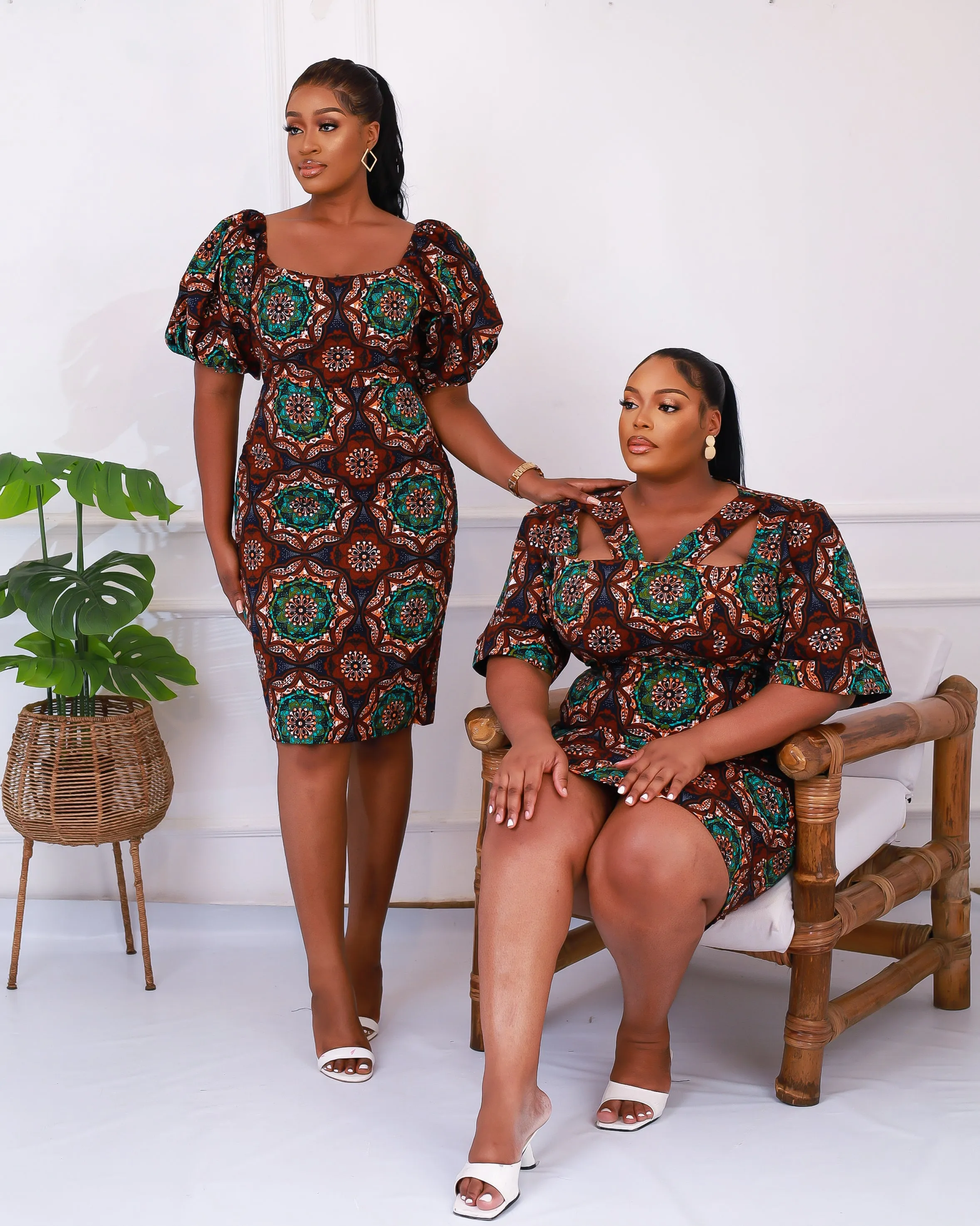 African Print Fitted Knee Length Dress - Omassi
