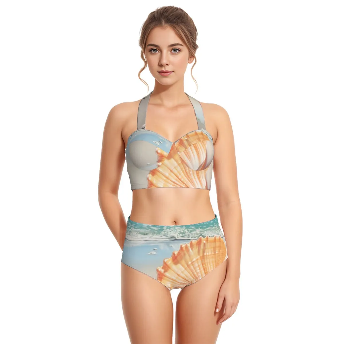 All-Over Print Women's Swimsuit Set With Halter
