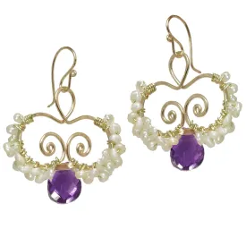 Amethyst and Pearl Earrings N138 by Calico Juno Designs, Bonnie Riconda