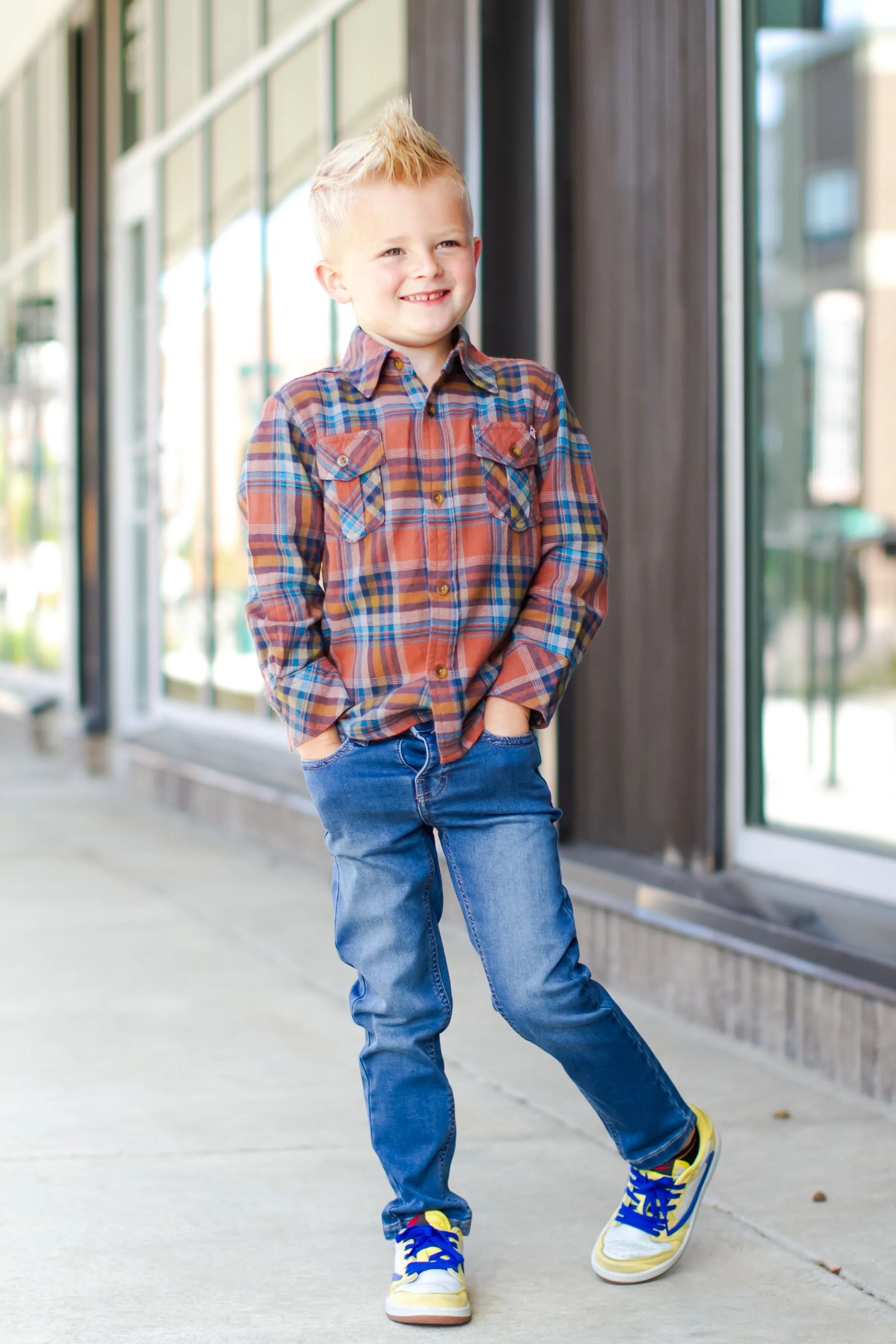 Appaman - Boys Flannel Shirt in Clay/Jewel Plaid
