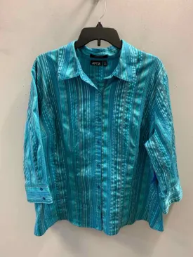 APT. 9 PLUS SIZES Size 2X TEAL/AQUA Stripe 3/4 LENGTH TOP