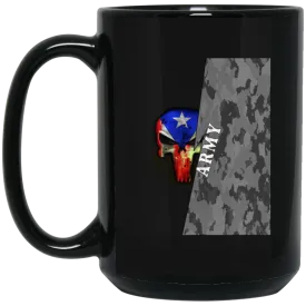 Army Camo Flag Skull - 15 oz. Black Mug