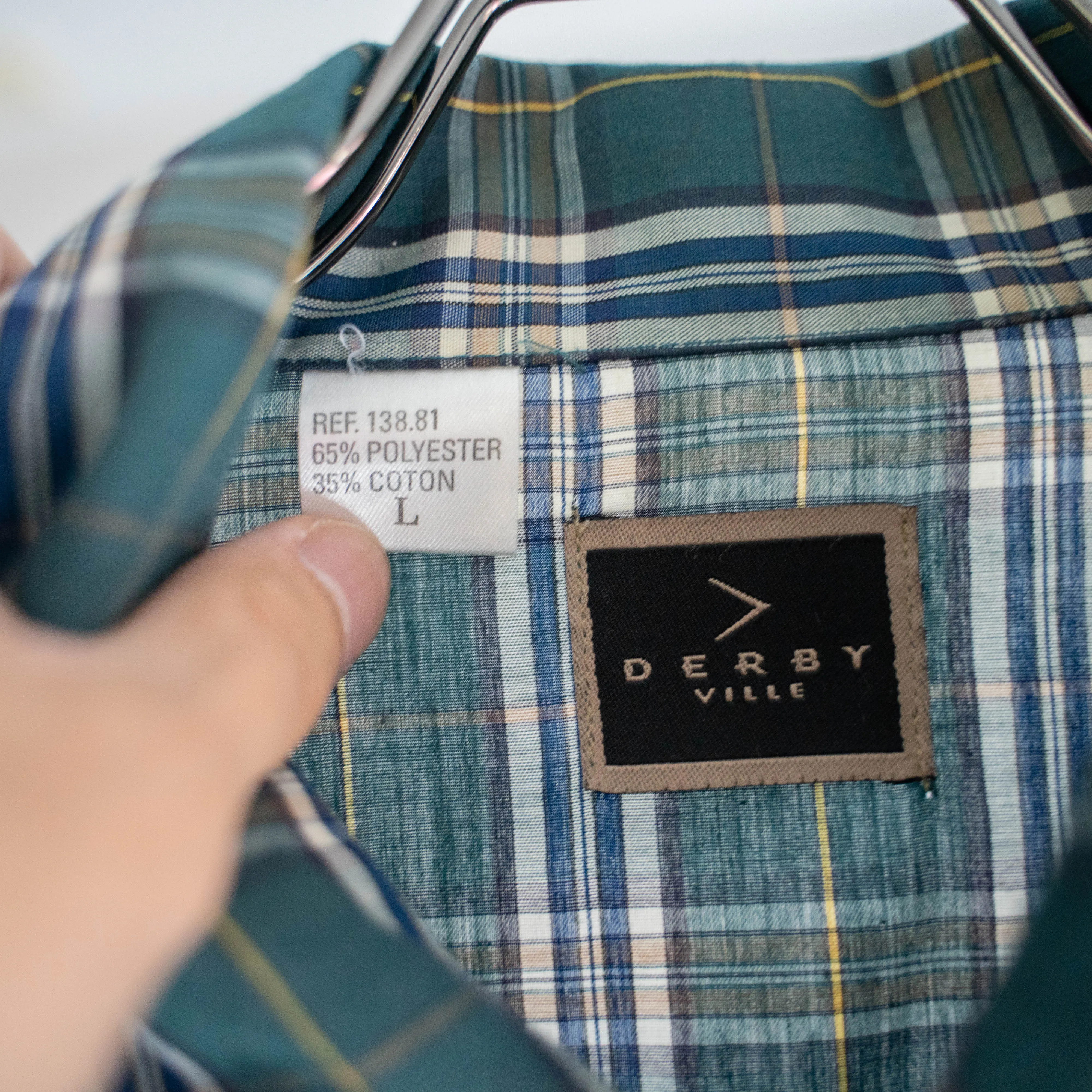 around 1980s France green base checked pajama shirt
