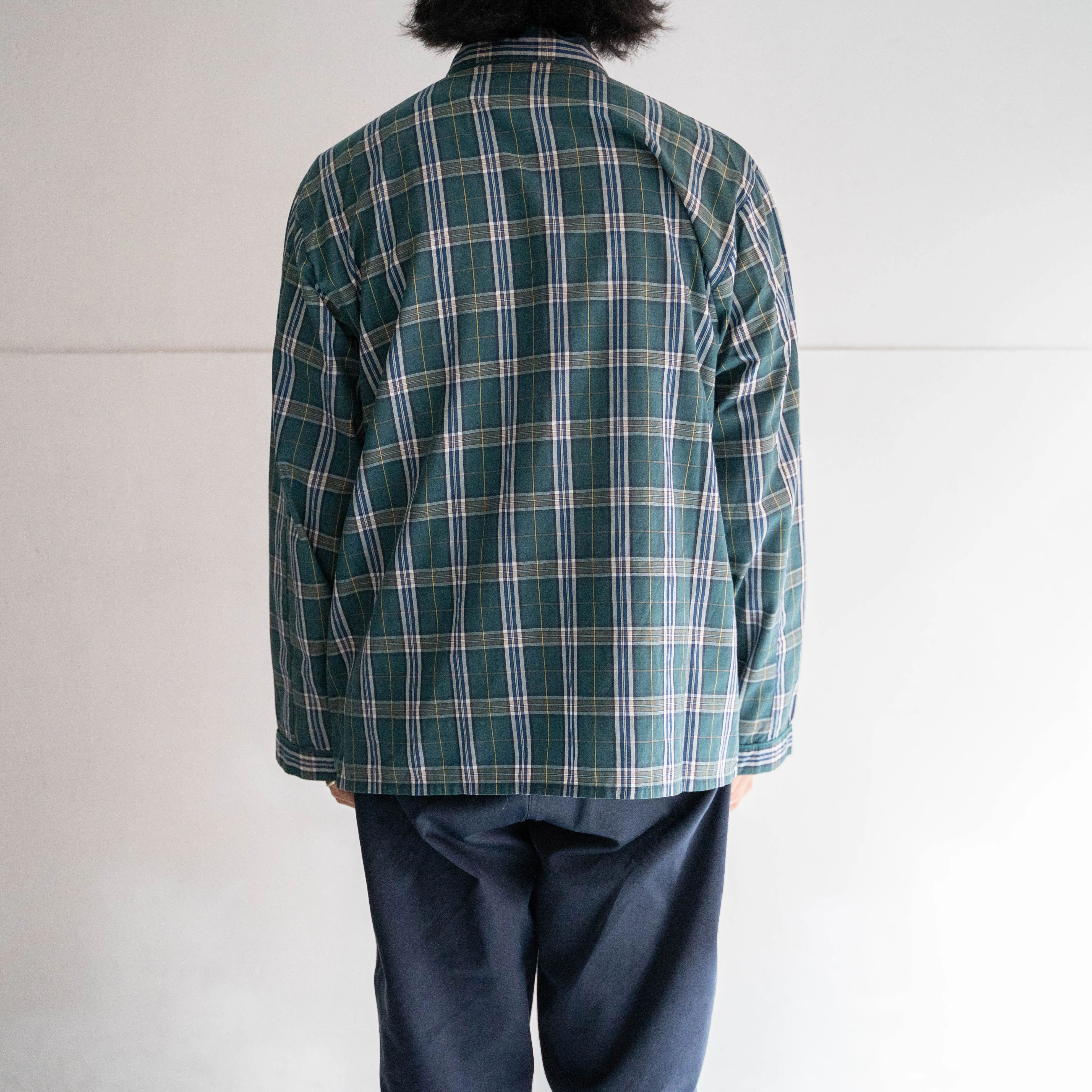 around 1980s France green base checked pajama shirt