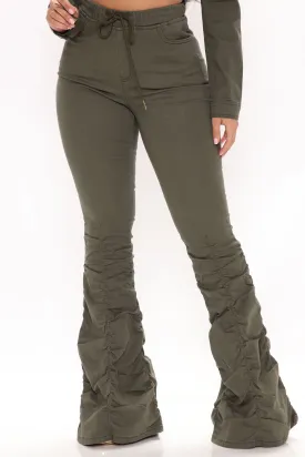 Ask Again Later Stacked Flare Pants - Olive