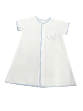 Auraluz White Gown with Sitting Bunny Pocket & Blue Checked Trim