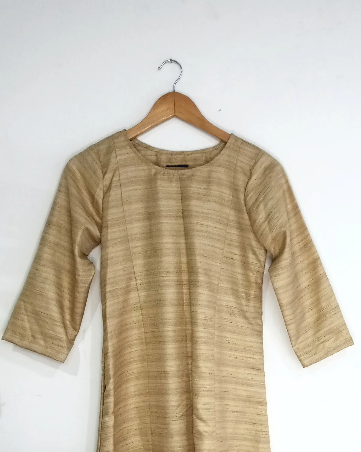 Beige Silk Aline Women's Kurta With Pockets