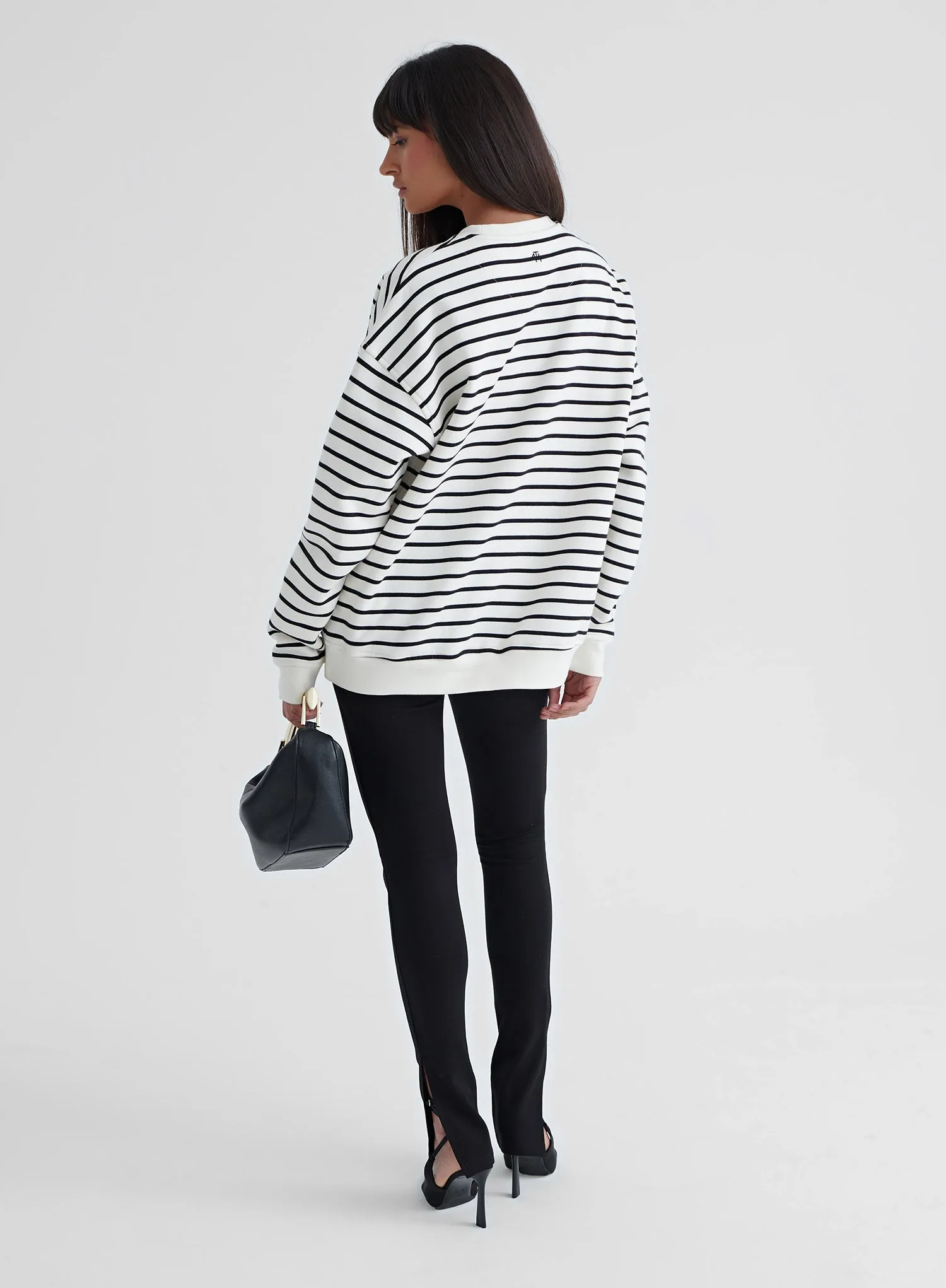 Black And White Striped Paris Oversized Sweatshirt - Anni