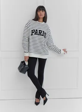 Black And White Striped Paris Oversized Sweatshirt - Anni