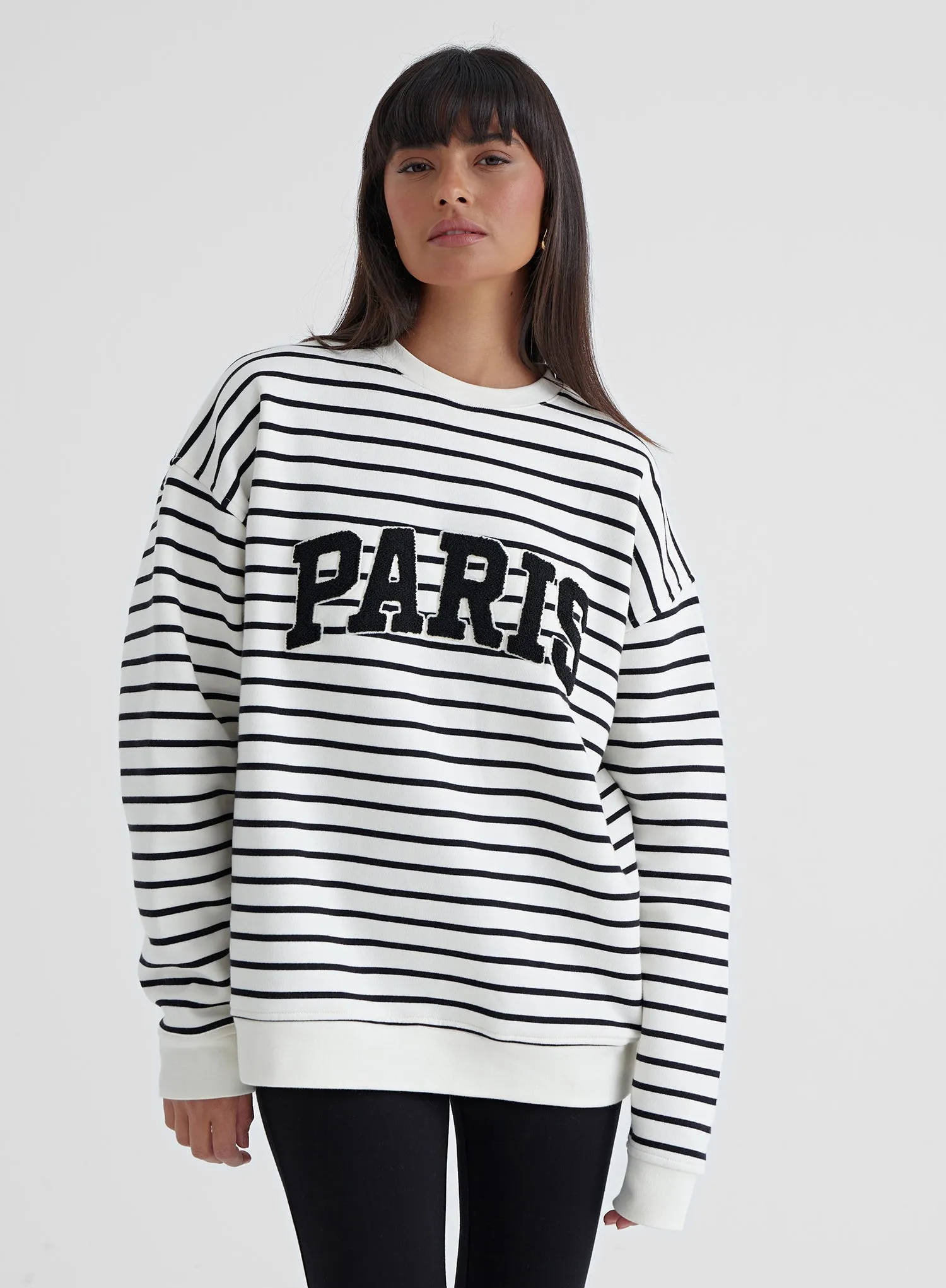 Black And White Striped Paris Oversized Sweatshirt - Anni