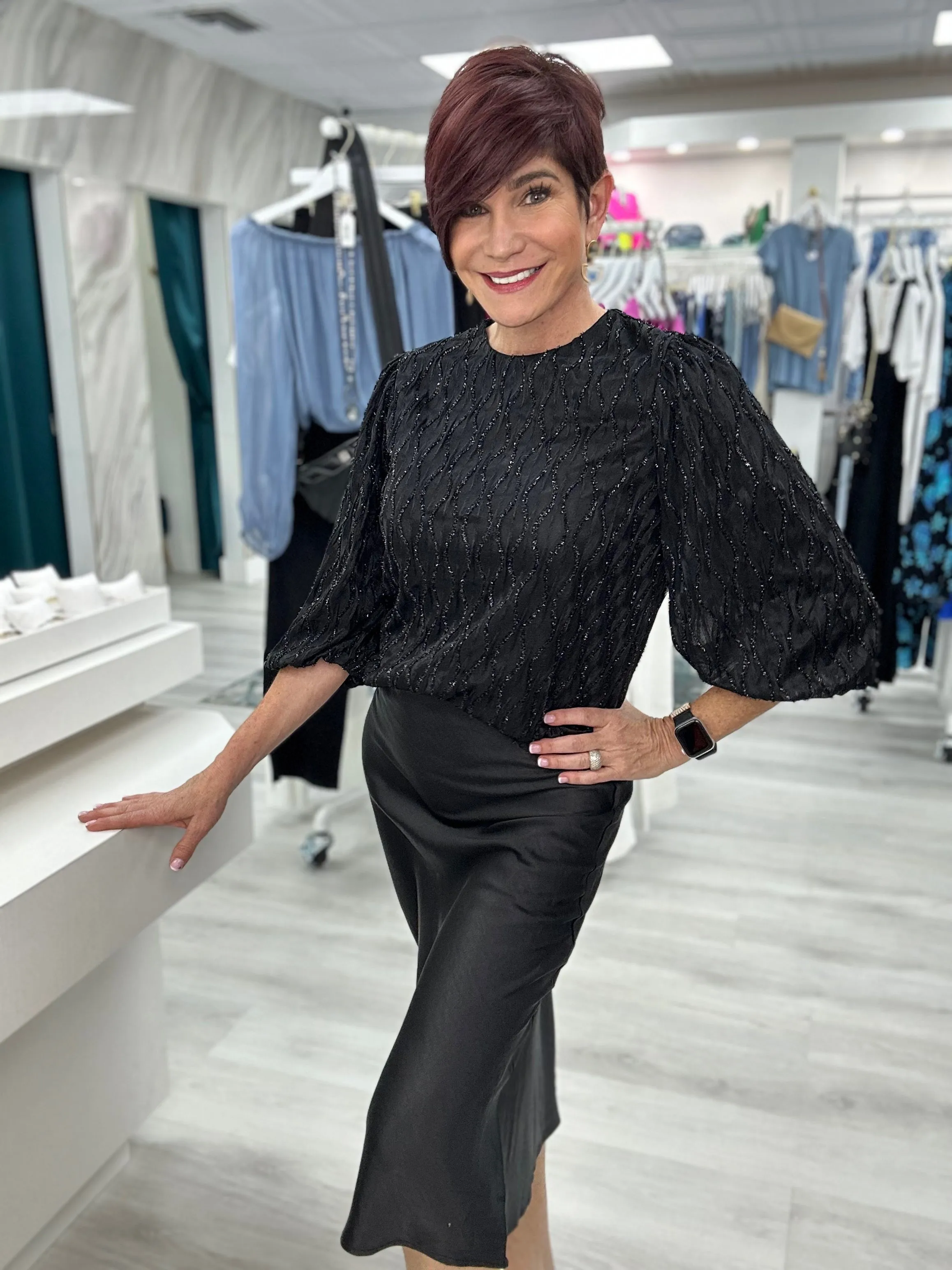 Black Sparkle 3/4 sleeve top