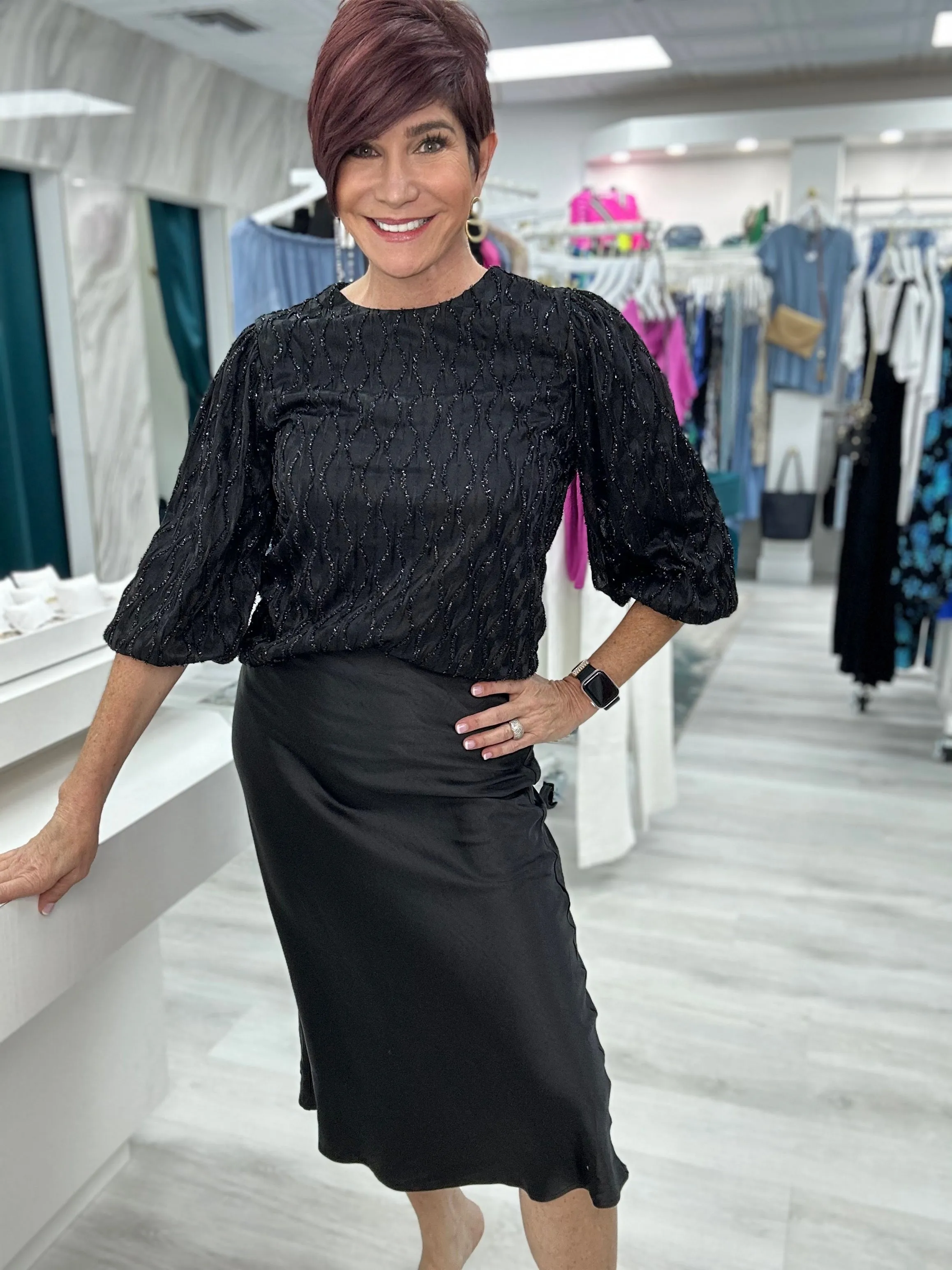 Black Sparkle 3/4 sleeve top