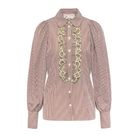 Blouson Striped Blouse - Pinstripe with Neon Frill