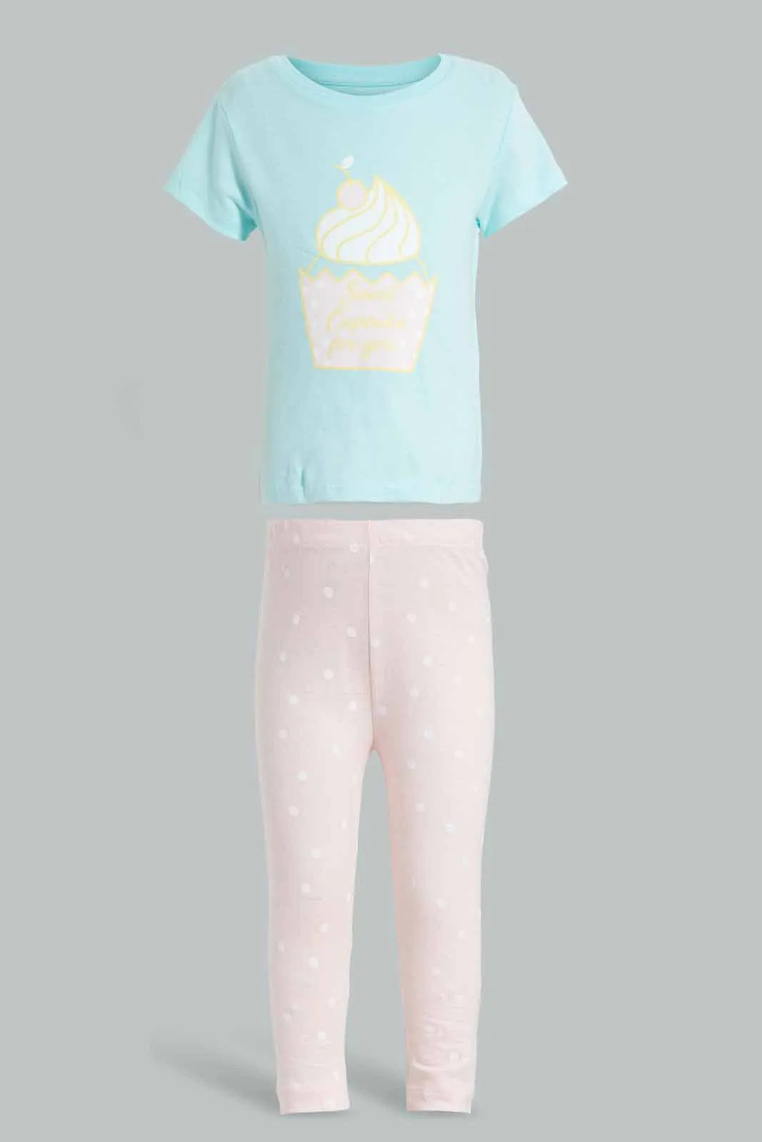 Blue And Pink Cupcake Pyjama Set For Baby Girls (2 Piece)