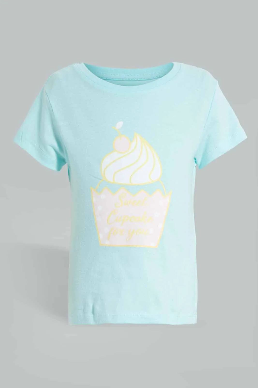 Blue And Pink Cupcake Pyjama Set For Baby Girls (2 Piece)
