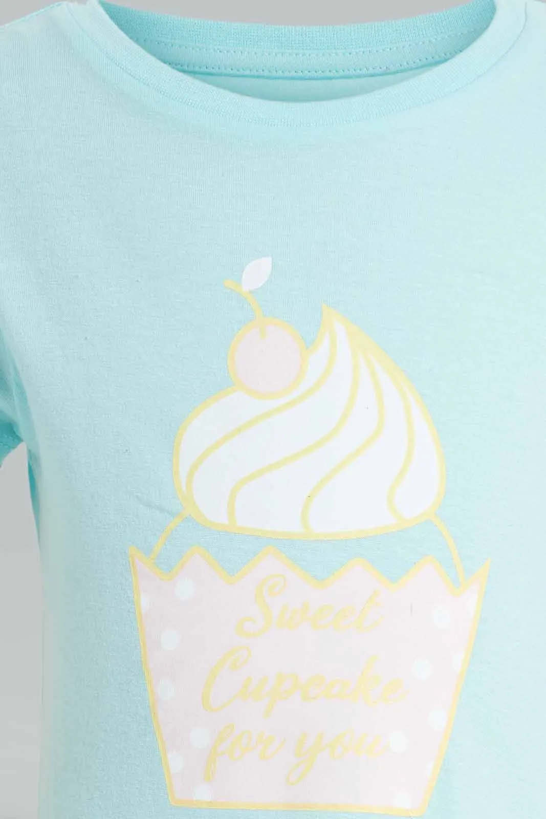 Blue And Pink Cupcake Pyjama Set For Baby Girls (2 Piece)