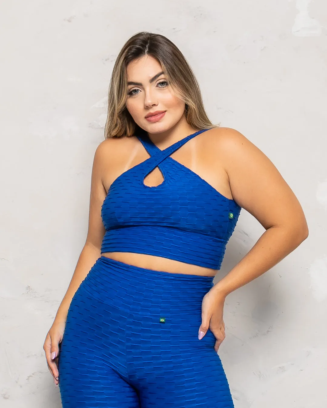 Blue Cross Over Sports Bra