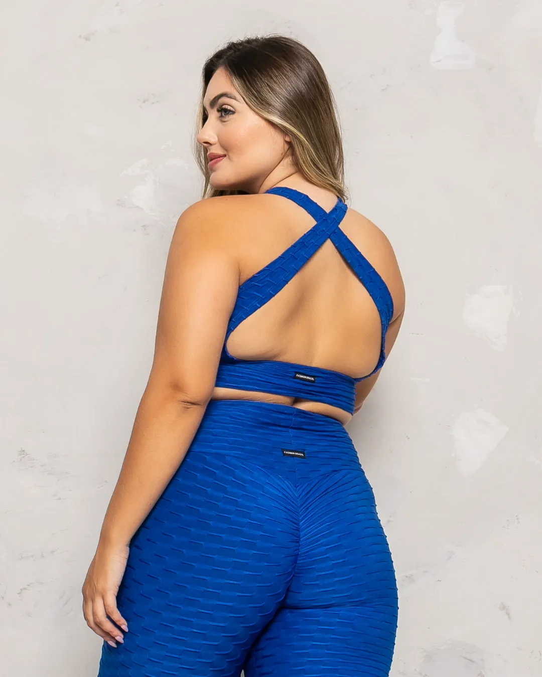 Blue Cross Over Sports Bra