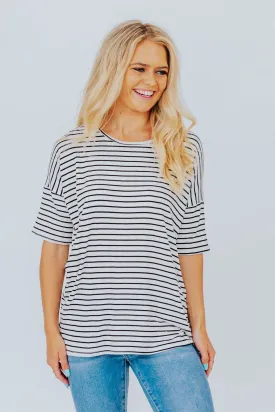 Born To Rock It Striped Short Sleeve Top in Ivory