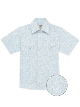 Boy's Ely Cattleman Short Sleeve Paisley Print Snap Shirt- Blue & Khaki