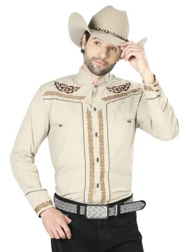 Camisa Vaquera Charra Bordada Manga Larga Caqui para Hombre 'El Señor de los Cielos' - ID: 42877