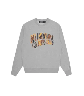 CAMO ARCH LOGO CREWNECK - HEATHER GREY/ORANGE