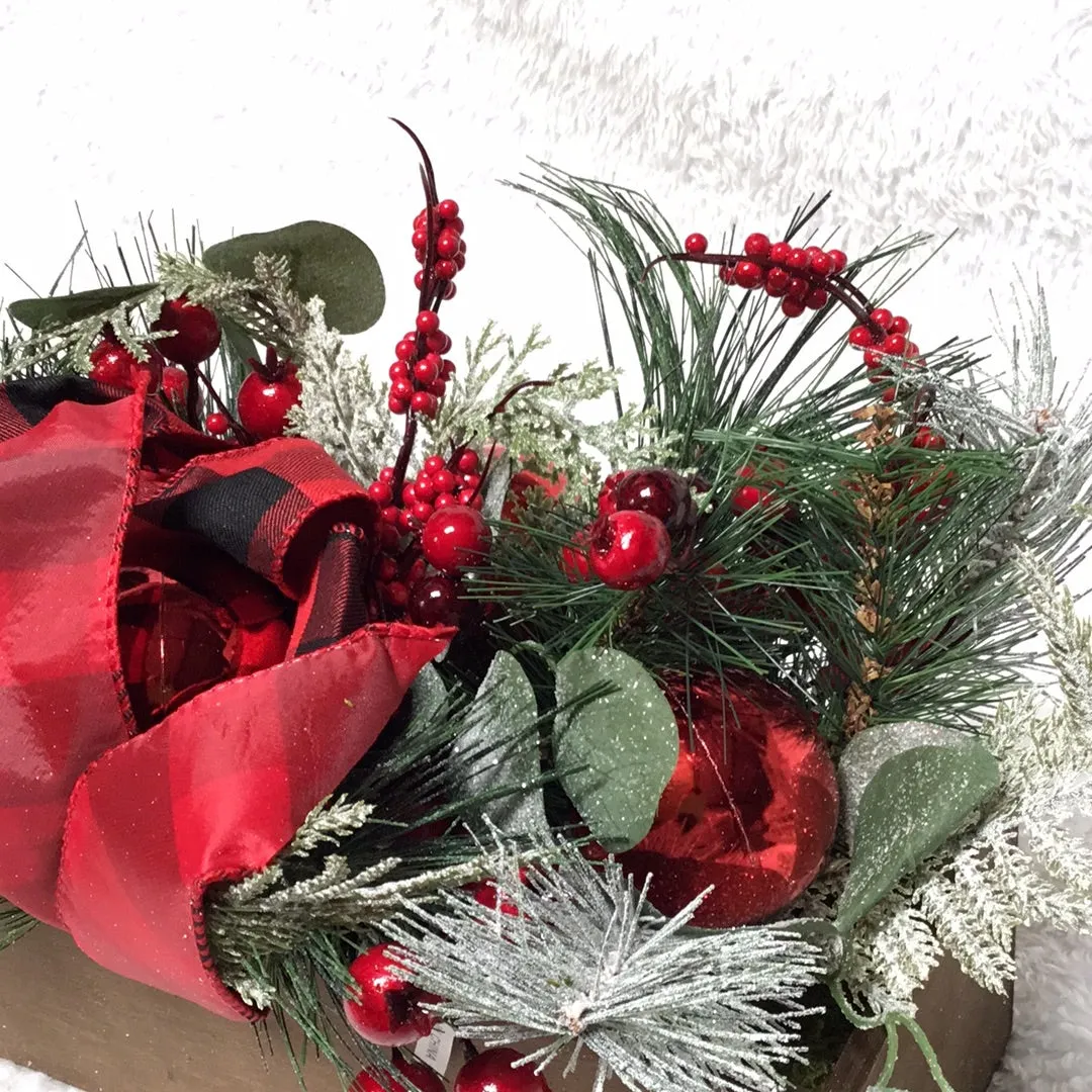 Cedar & Pine Centerpiece w/ Ornaments and Ribbon by Valerie Red/Black,
