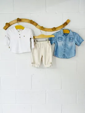 Chambray   Cotton   Linen Outfit Bundle, 3-6 months