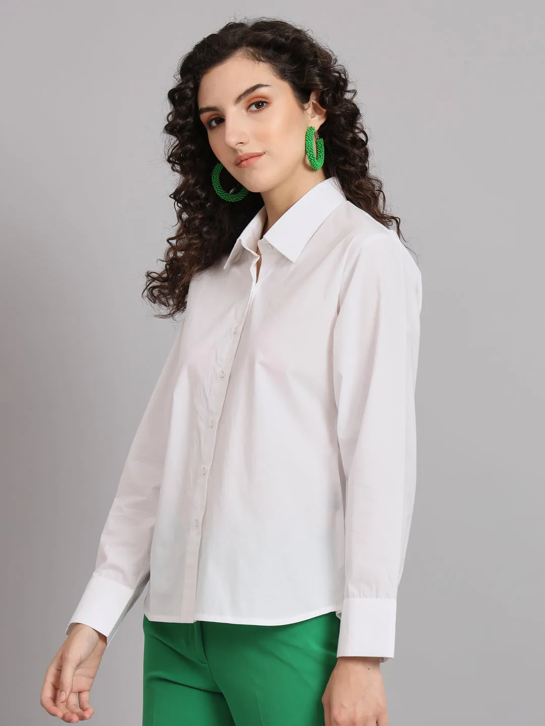 Comfort Fit Cotton  Shirt - White
