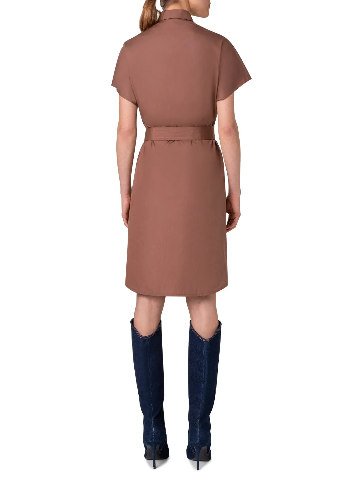 Cotton Shirt Dress with Short Kimono Sleeves