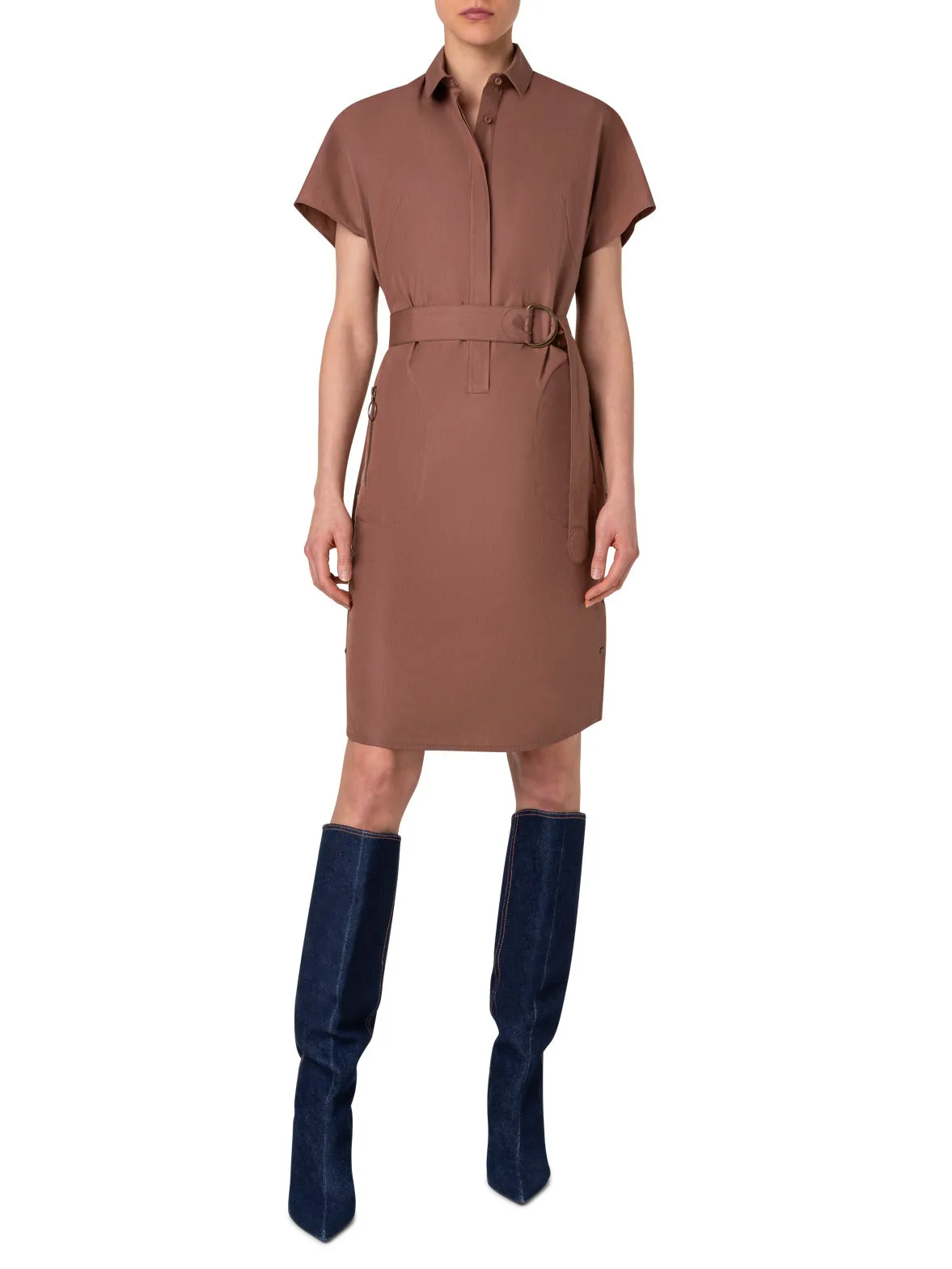 Cotton Shirt Dress with Short Kimono Sleeves