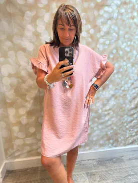 Crinkle fabric Shift  dress with necklace