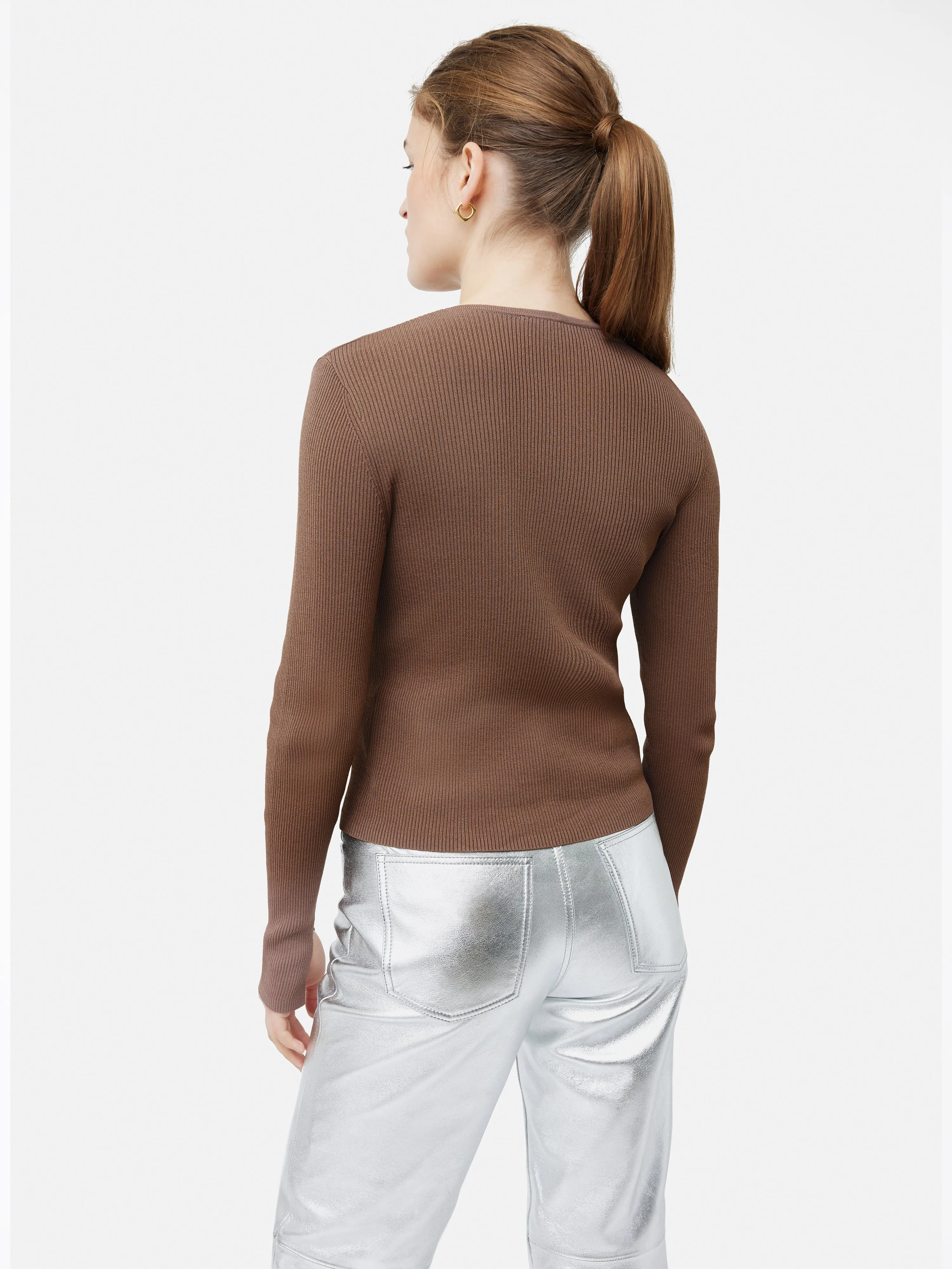 Cropped Crew Neck Cardigan | Brown