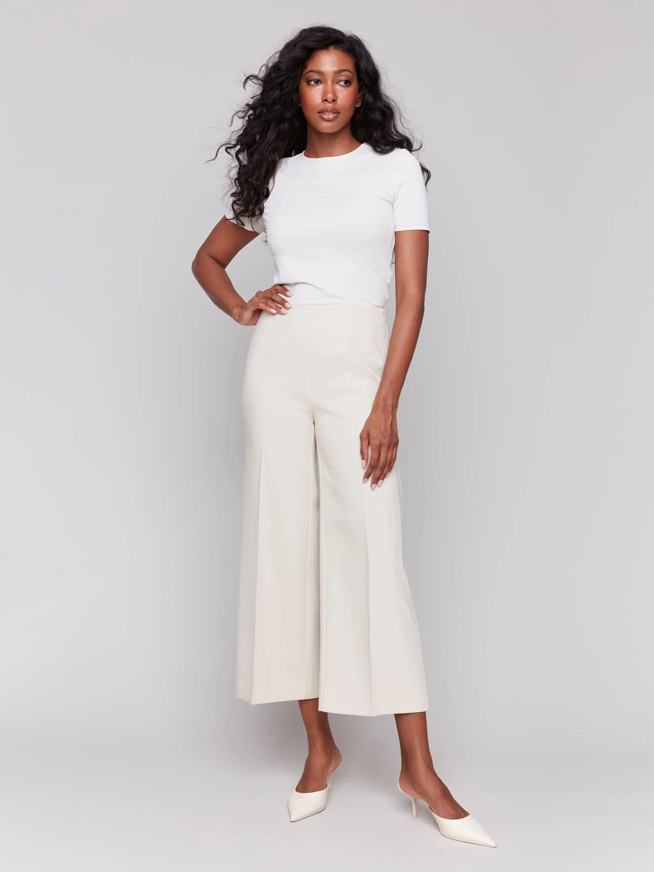 Cropped Wide Leg Pants Beige by Charlie B