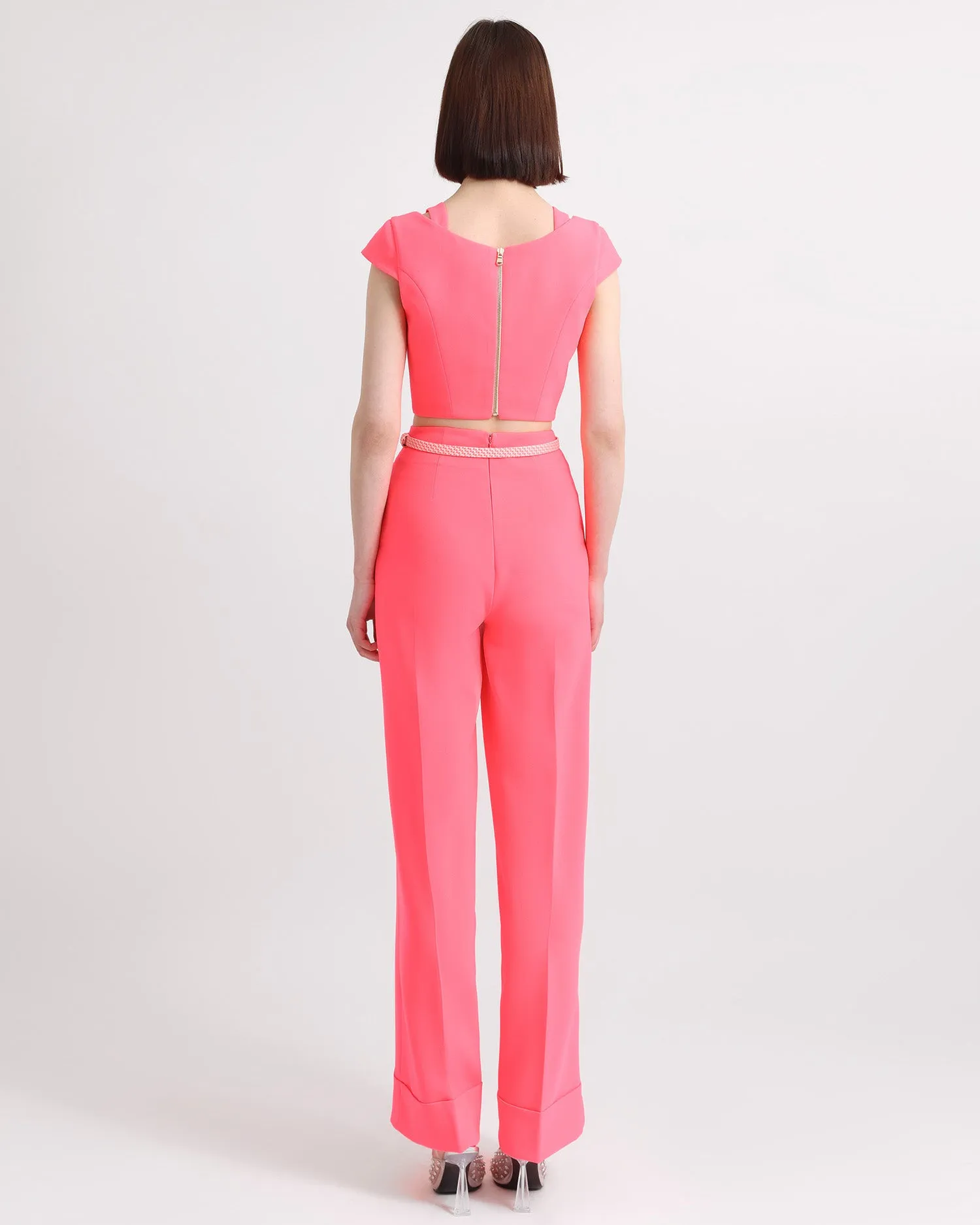Cut Out Detailed Top and Straight Pants