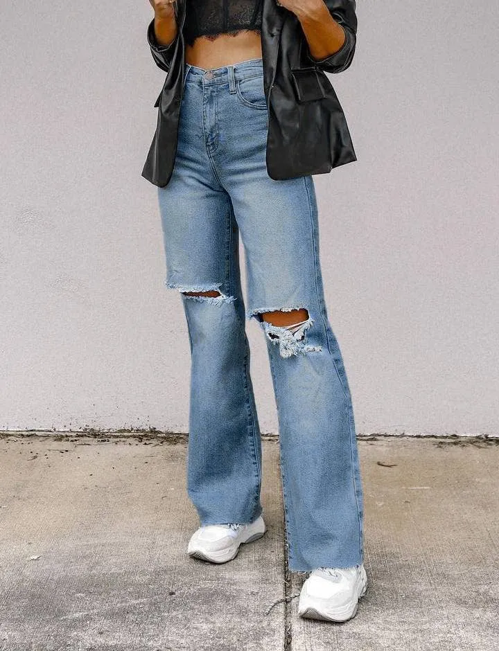 Distressed Wide-Leg Jeans