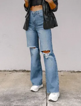 Distressed Wide-Leg Jeans
