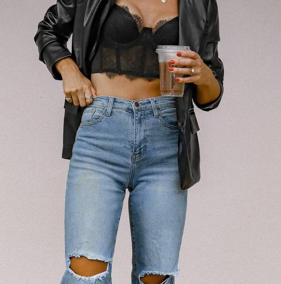 Distressed Wide-Leg Jeans